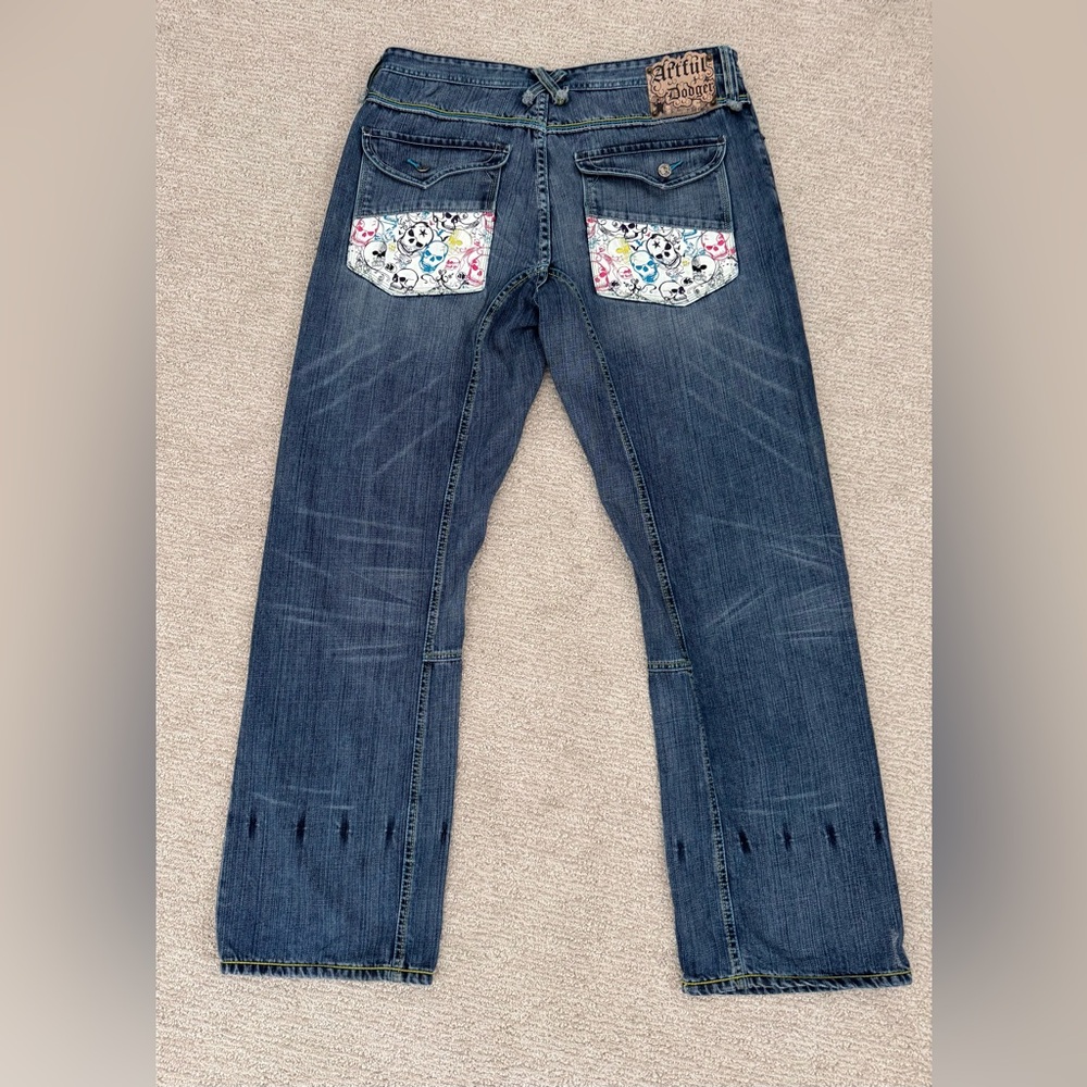 Artful Dodger  Y2K Skull Art Denim Jean Size 36 Blue Baggy Streetwear